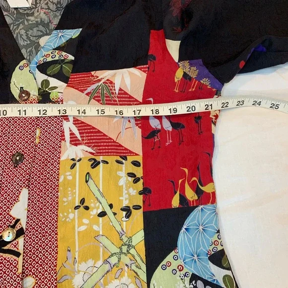 Citron 100% Silk Blouse Top Women’s Size Large Patchwork Asian Floral Arsty - Picture 8 of 8